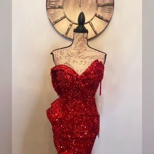 Sparkly sexy red prom dress, pageant evening gown, formal dress, gala gown